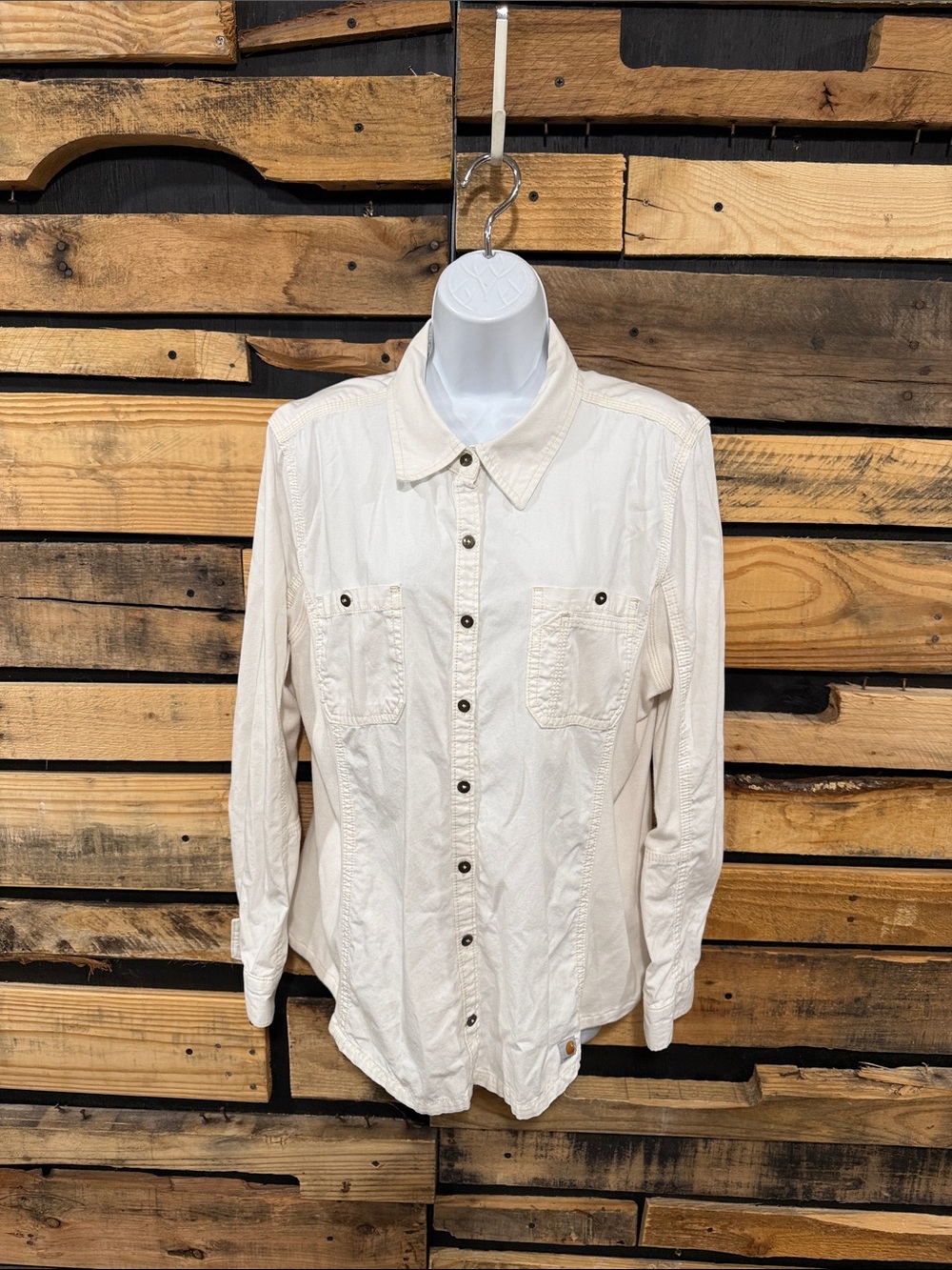Carhartt Womens Shirt Cream Rugged Flex Long Sleeve Roll Tab Work Pockets XL